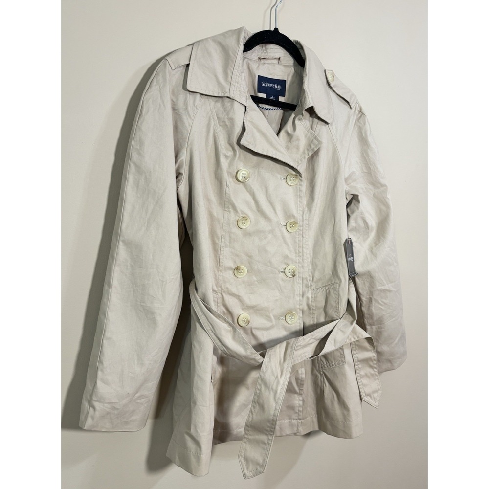 St Johns Bay Linen Jacket Womens Medium Beige Belted Lightweight NWT - Picture 7 of 10